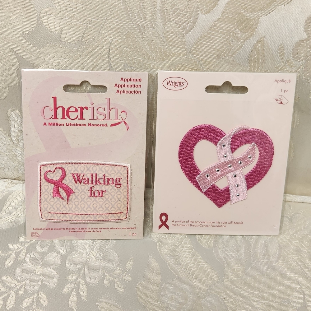 Breast Cancer Awareness Iron On Patch Applique Set Of 2